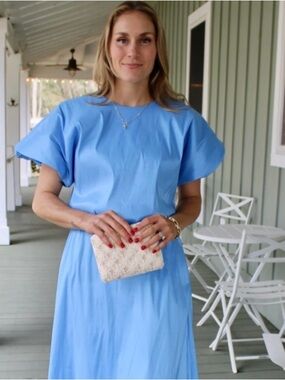 Adrienne Sky Blue Maxi Dress with Short Sleeves